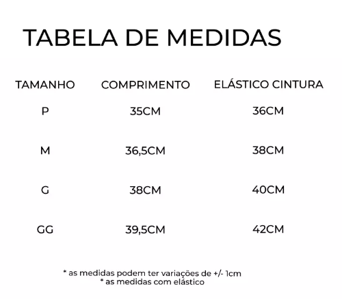 tabela de medidas